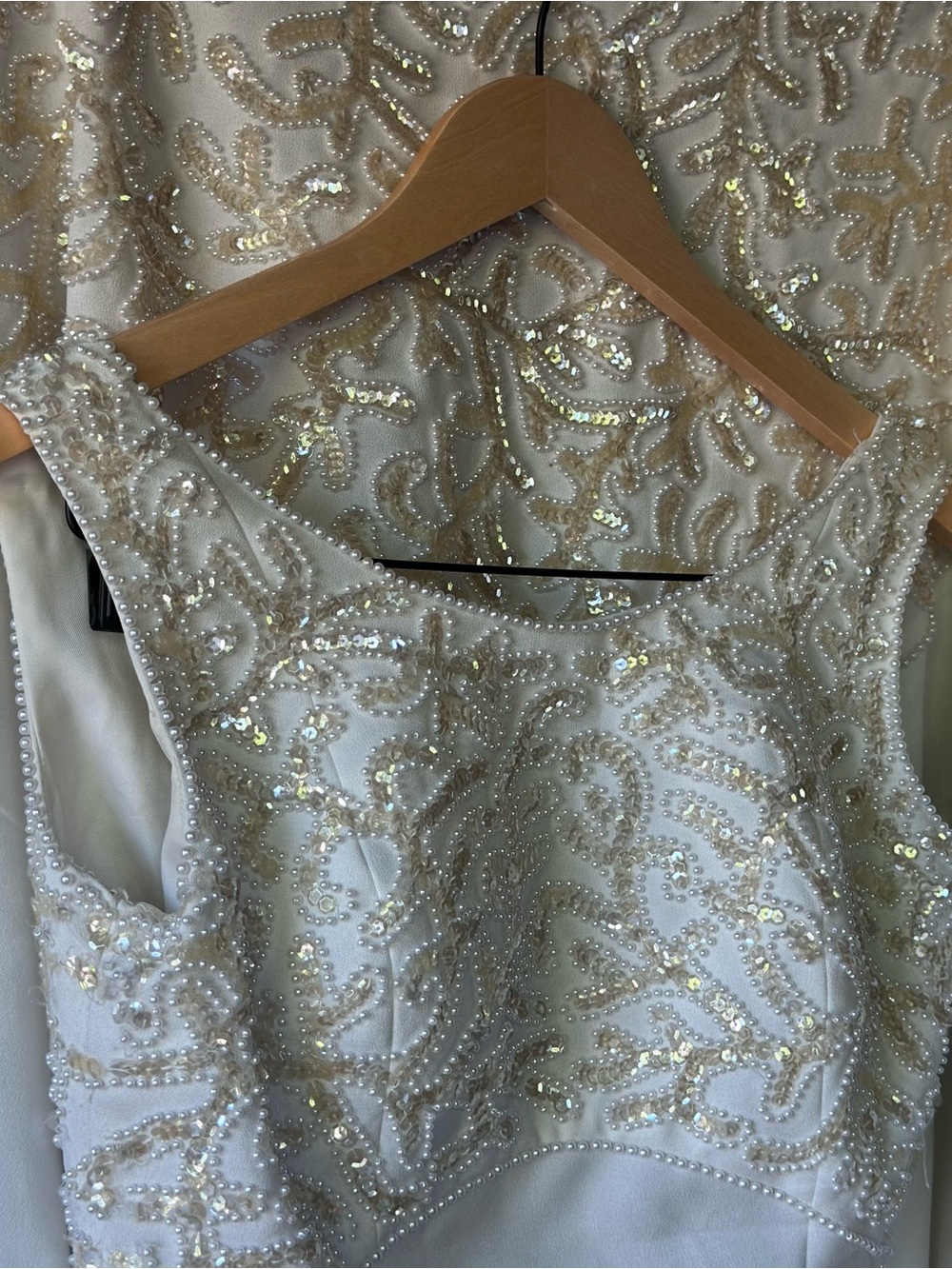 Lady Eleanor vintage wedding dress, coral design, beaded, pearl, train size 8